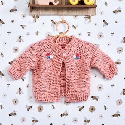 Bernat Embroidered Crochet Baby Cardigan Soft Peach