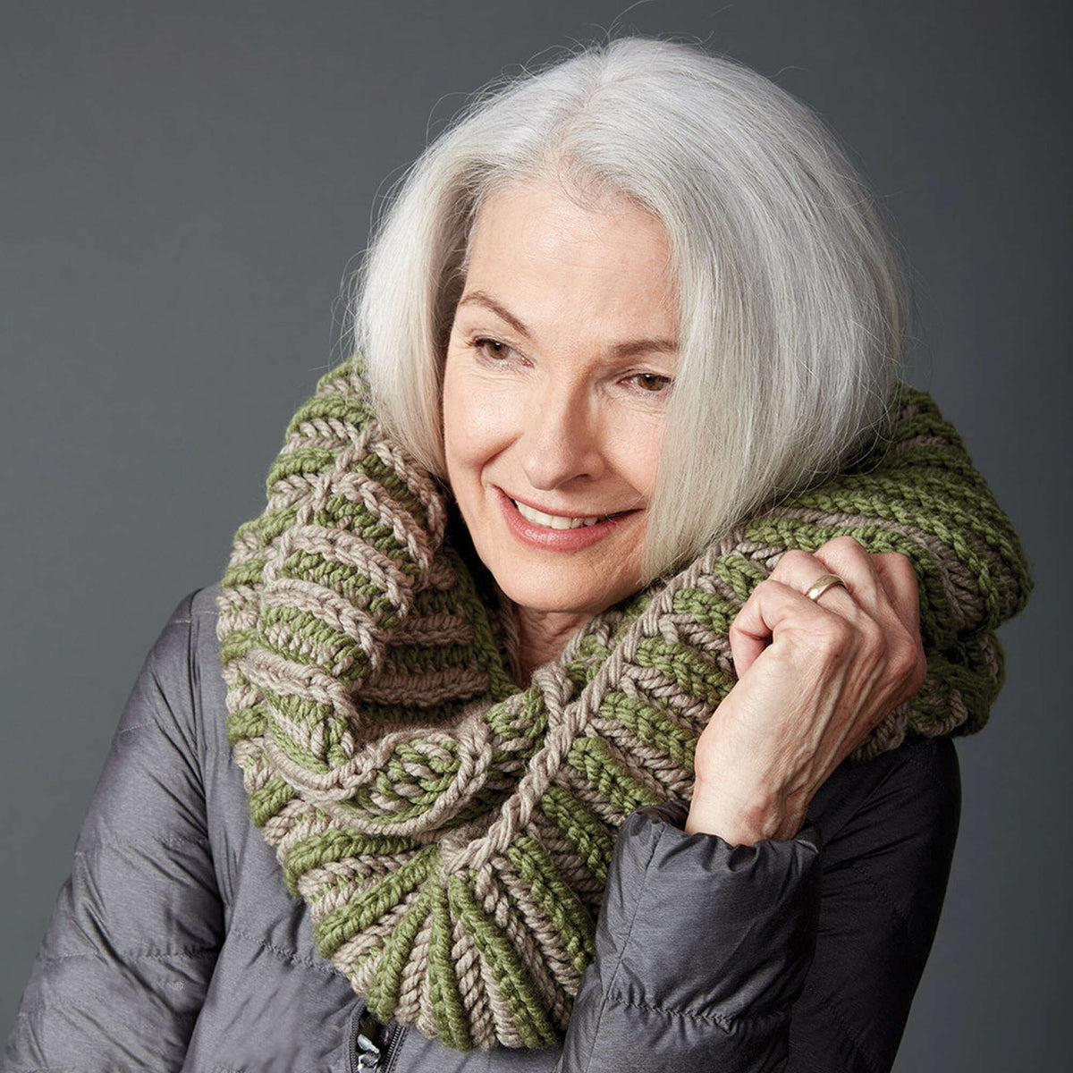 Knit Cowl made in Bernat Softee Chunky yarn