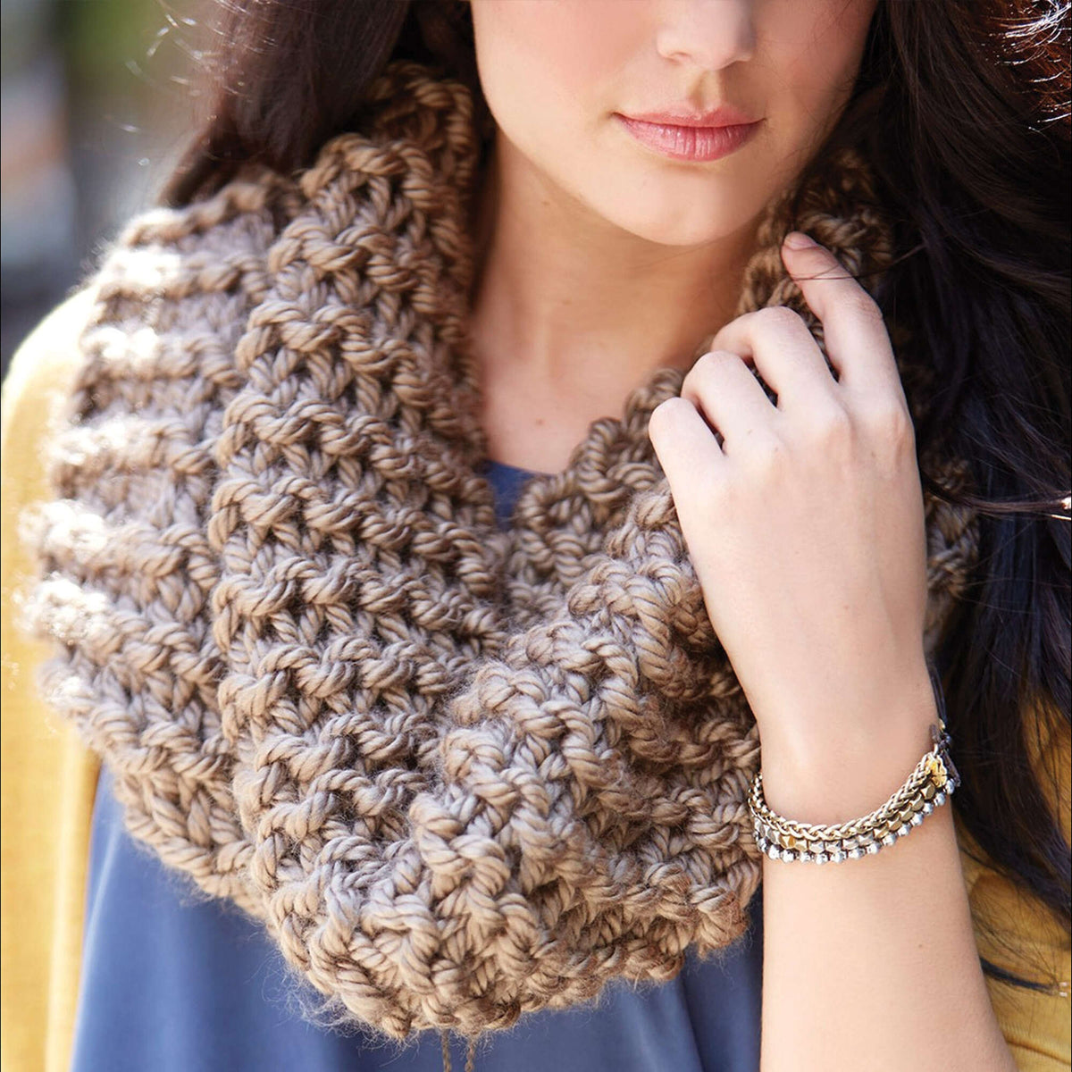 Knit Cowl made in Bernat Mega Bulky yarn