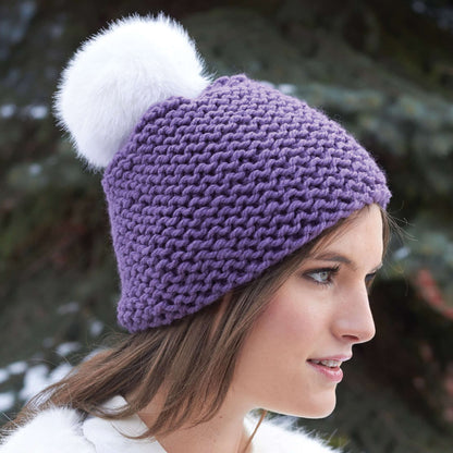 Bernat Garter Stitch Pompom Hat Knit Hat made in Bernat Softee Chunky yarn