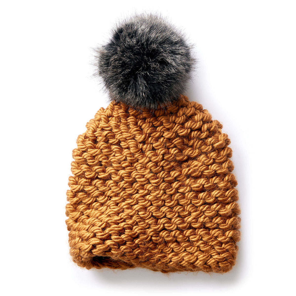 Knit Hat made in Bernat Faux Fur Pompom yarn