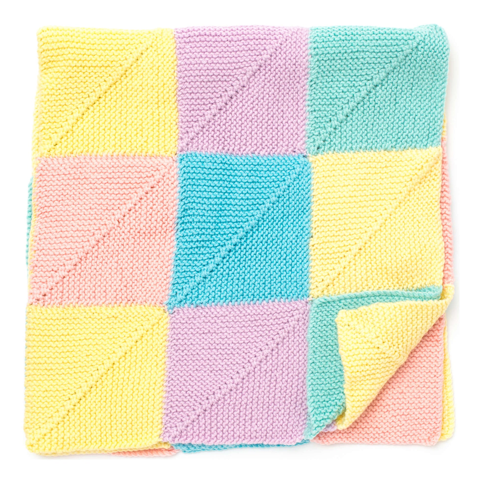 Bernat Mitered Squares Knit Blanket Knit Blanket made in Bernat Giggles yarn