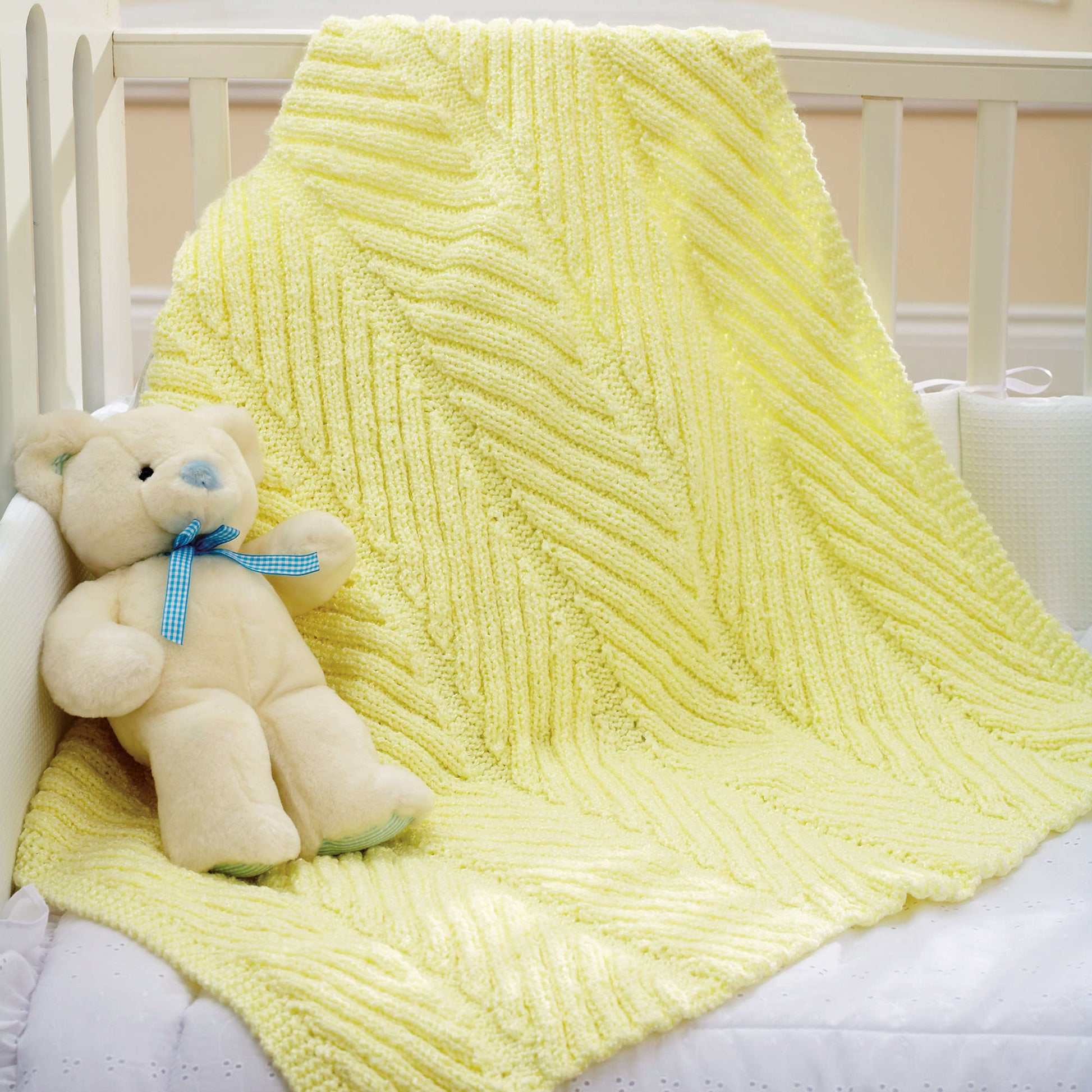 Bernat Diagonal Rib Knit Blanket Knit Blanket made in Bernat Baby Coordinates yarn