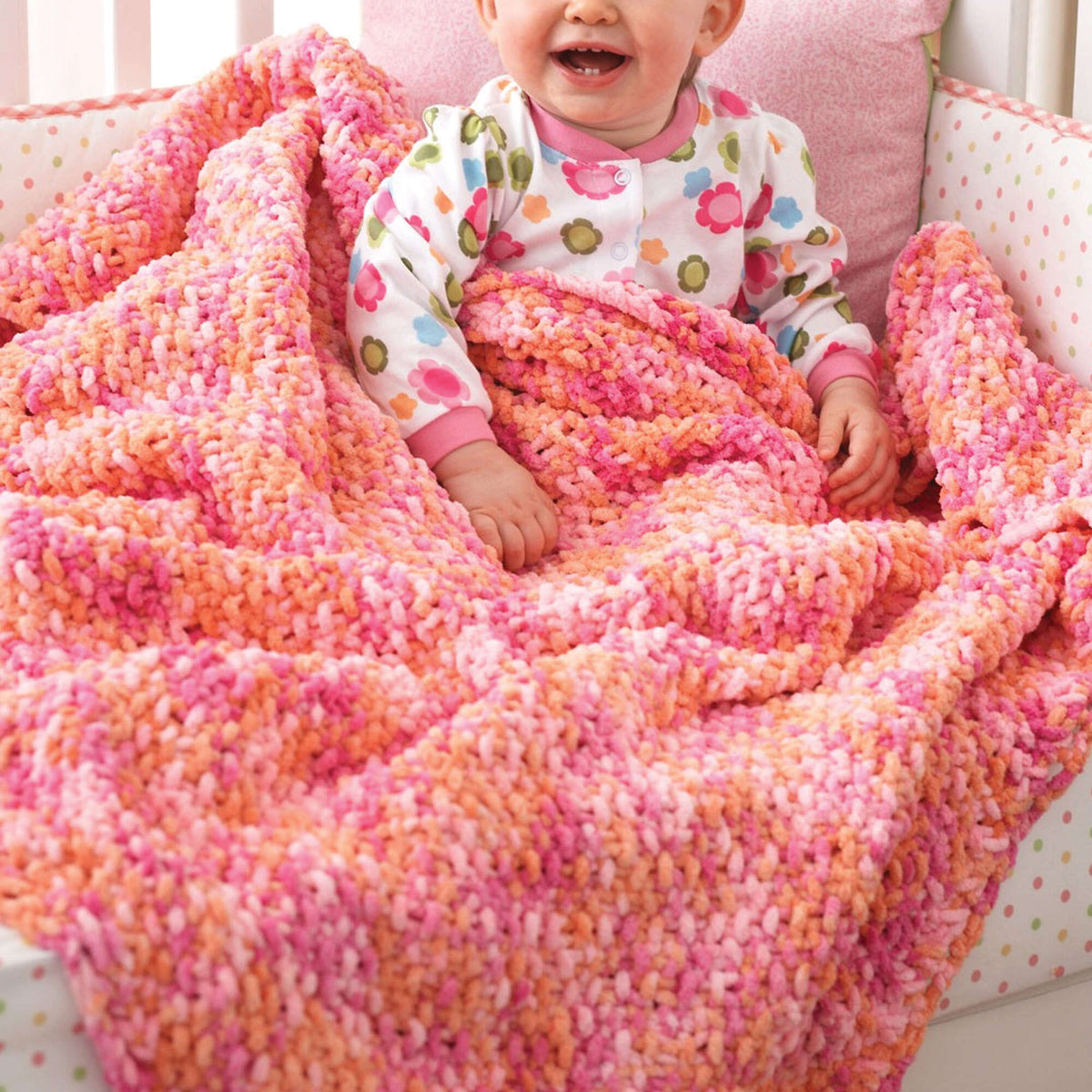 Knit Blanket made in Bernat Baby Blanket yarn