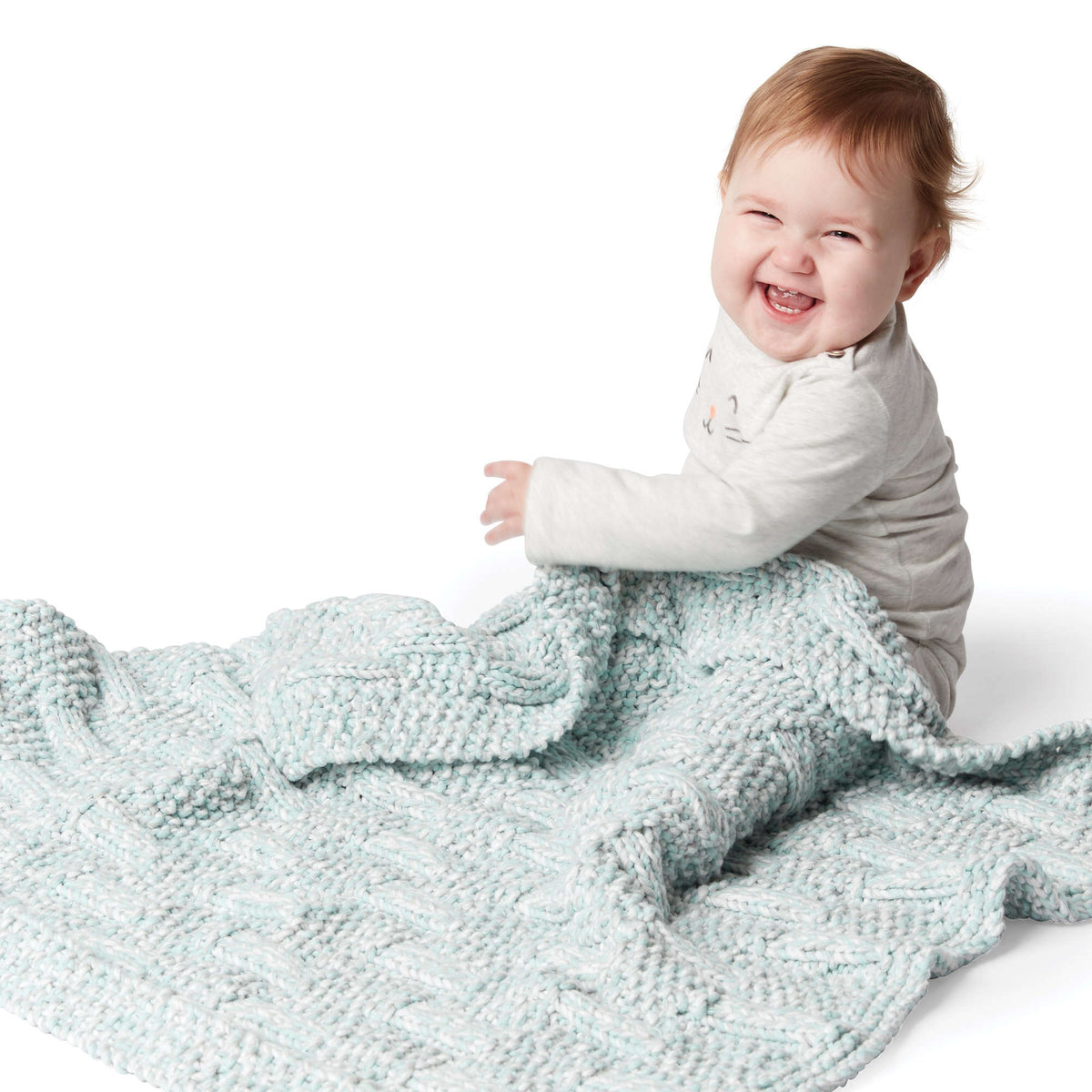 Knit Blanket made in Bernat Baby Marly yarn