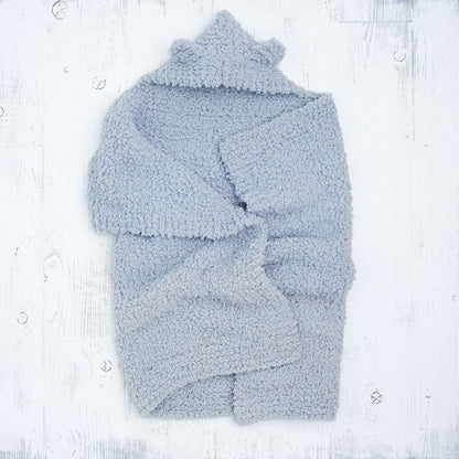 Bernat Bear-y Cute Knit Hooded Baby Blanket Knit Blanket made in Bernat Sheepy yarn