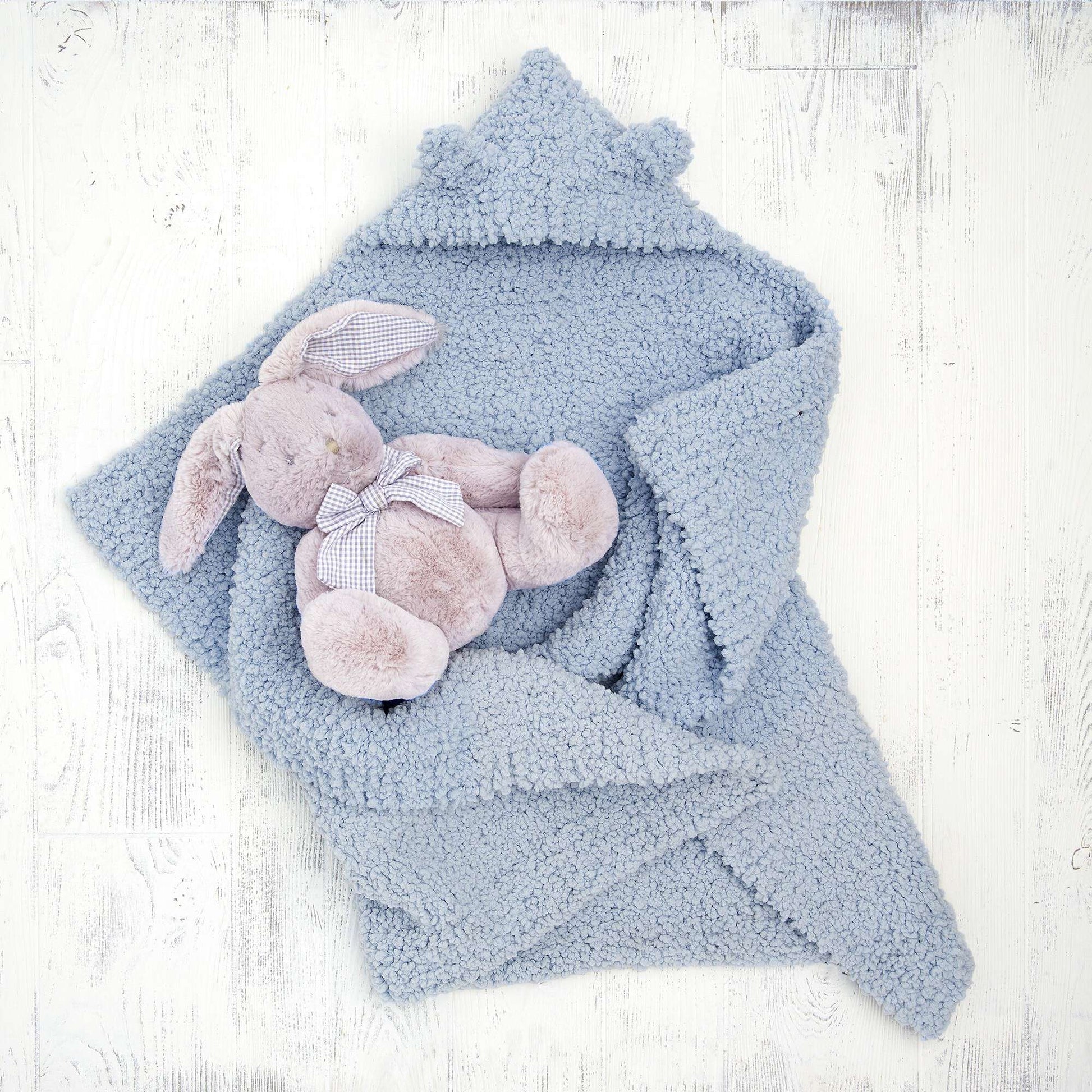 Free Bernat Bear-y Cute Knit Hooded Baby Blanket Pattern