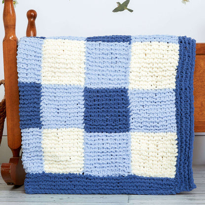Bernat Knit Gingham Panels Blanket Knit Blanket made in Bernat Baby Blanket yarn