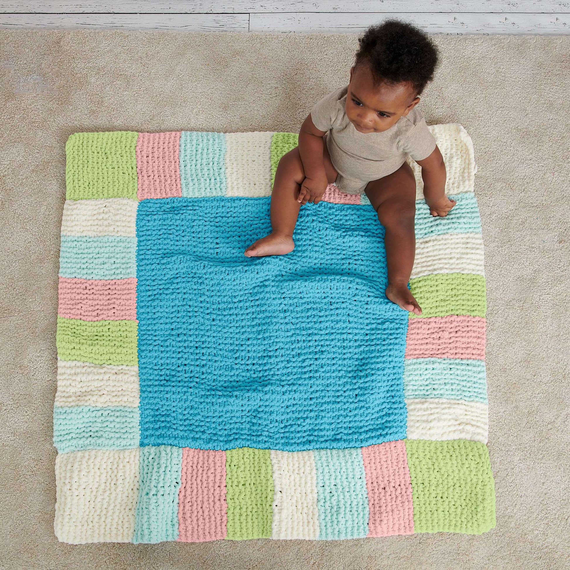 Free Bernat Checks & Rows Knit Blanket Pattern