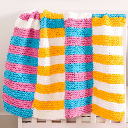 Bernat Striping Panels Knit Baby Blanket Knit Blanket made in Bernat Baby Blanket yarn