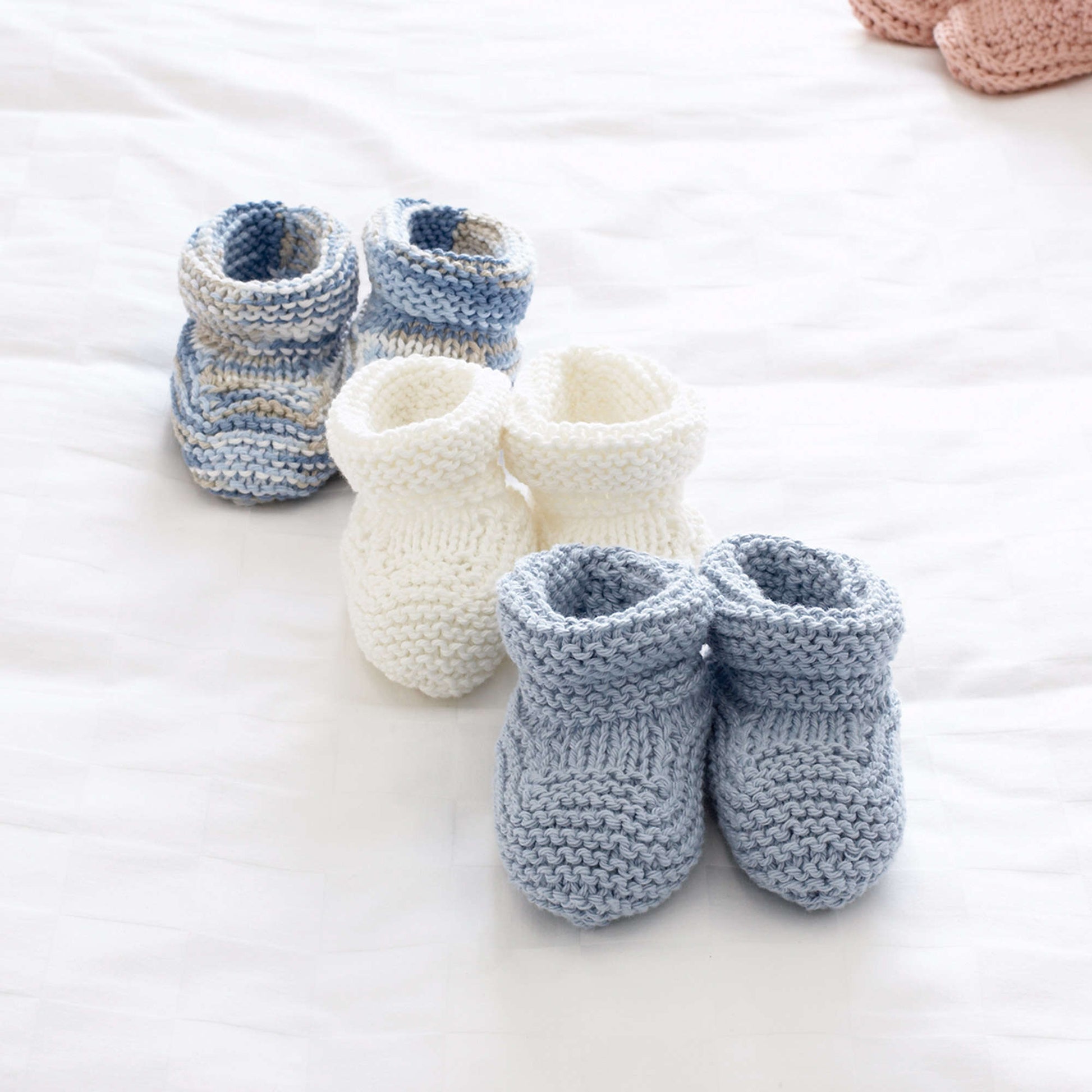 Bernat Blue Baby's Booties Knit Bootie made in Bernat Handicrafter Cotton yarn