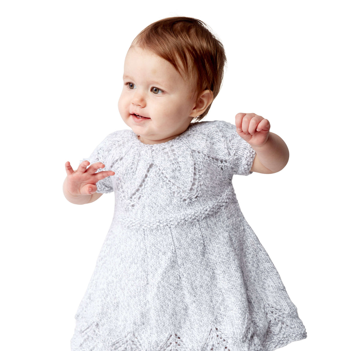 Knit Fairy Leaves Dress made in Bernat Softee Baby Yarn