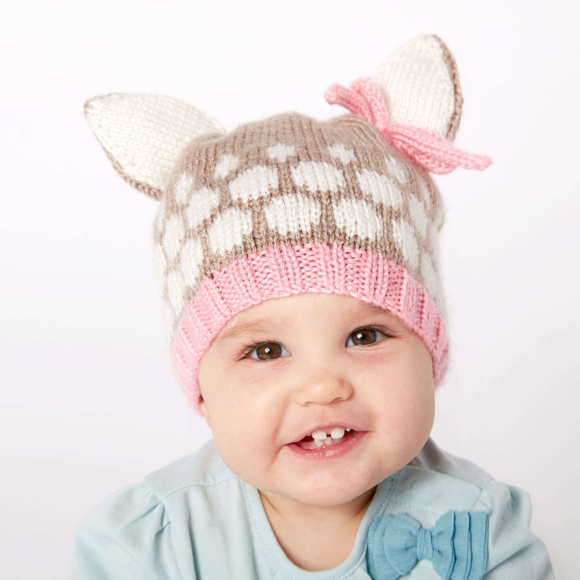 Bernat Speckled Fawn Hat Knit Hat made in Bernat Softee Baby yarn