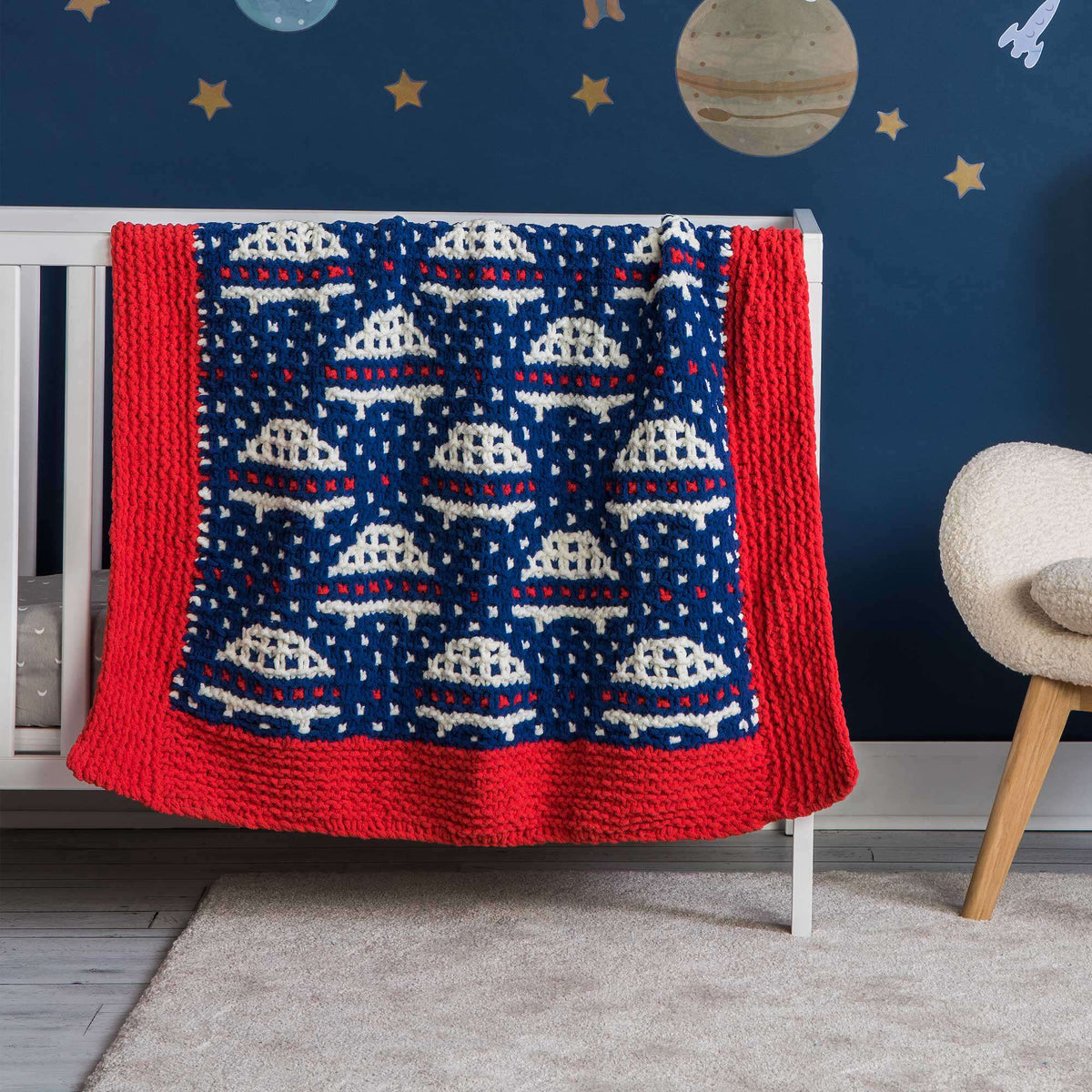 Knit Blanket made in Bernat Baby Blanket Sparkle yarn