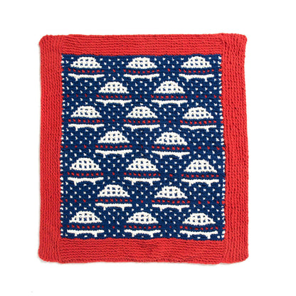 Bernat Knit Mosaic Simply Saucers Blanket Knit Blanket made in Bernat Baby Blanket Sparkle yarn