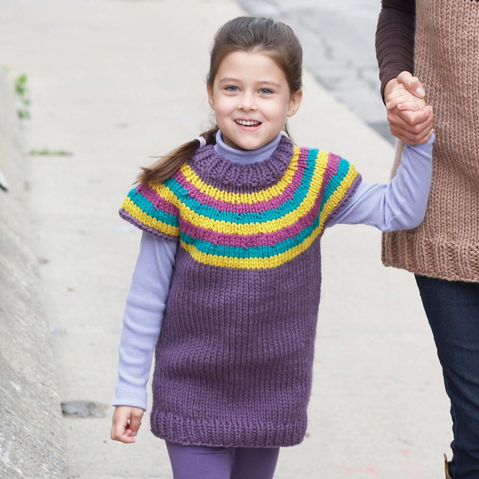 Free Bernat Striped Yoke Kid's Pullover Knit Pattern
