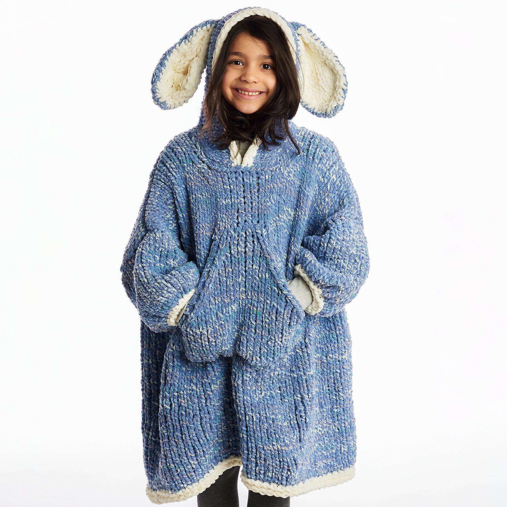 Free Bernat Funny Bunny Kids Knit Blanket Hoodie Pattern