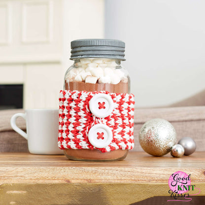 Bernat Peppermint Knit Mug Hug & Jar Hug Gift Set Knit Accessory made in Bernat Handicrafter Cotton yarn