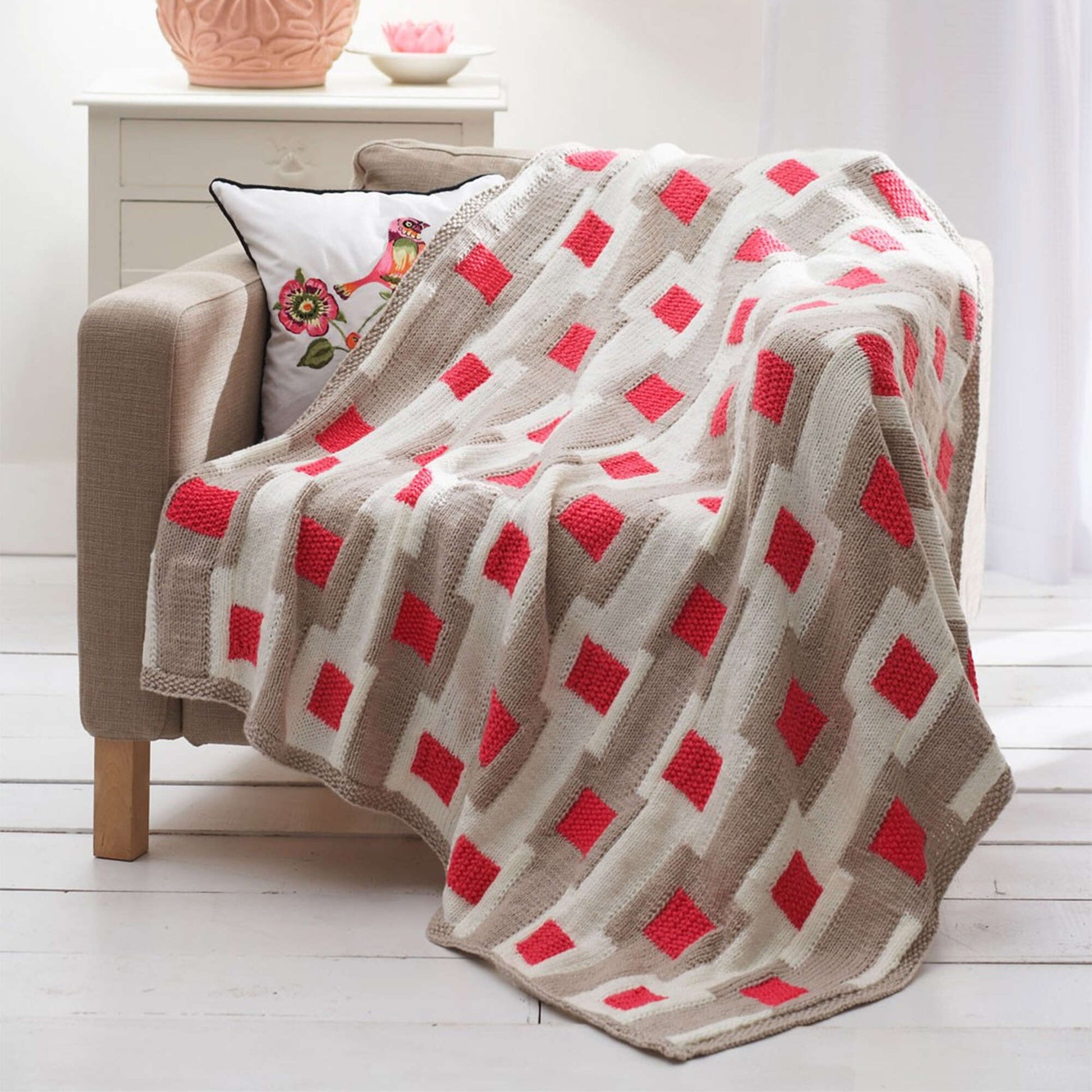 Free Bernat Graphic Gridwork Afghan And Pillow Knit Pattern