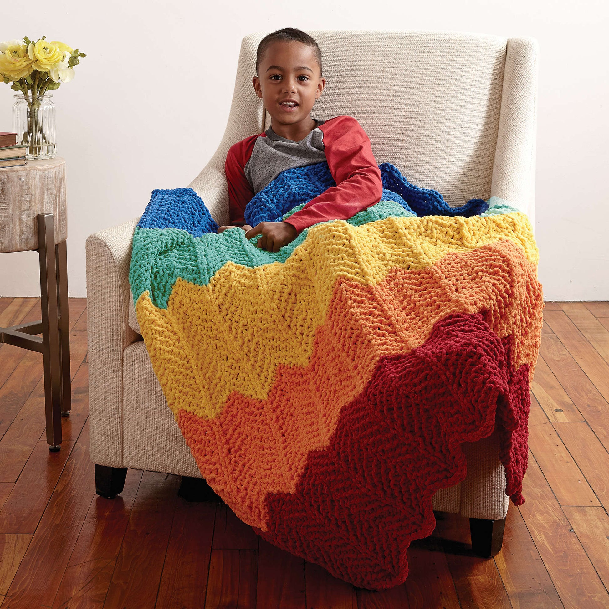 Free Bernat Rainbow Ripple Knit Blanket Pattern