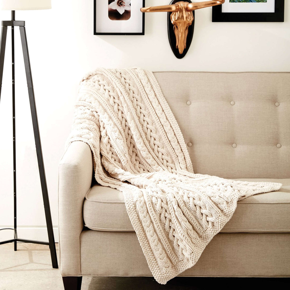 Knit Blanket made in Bernat Maker Home Dec yarn