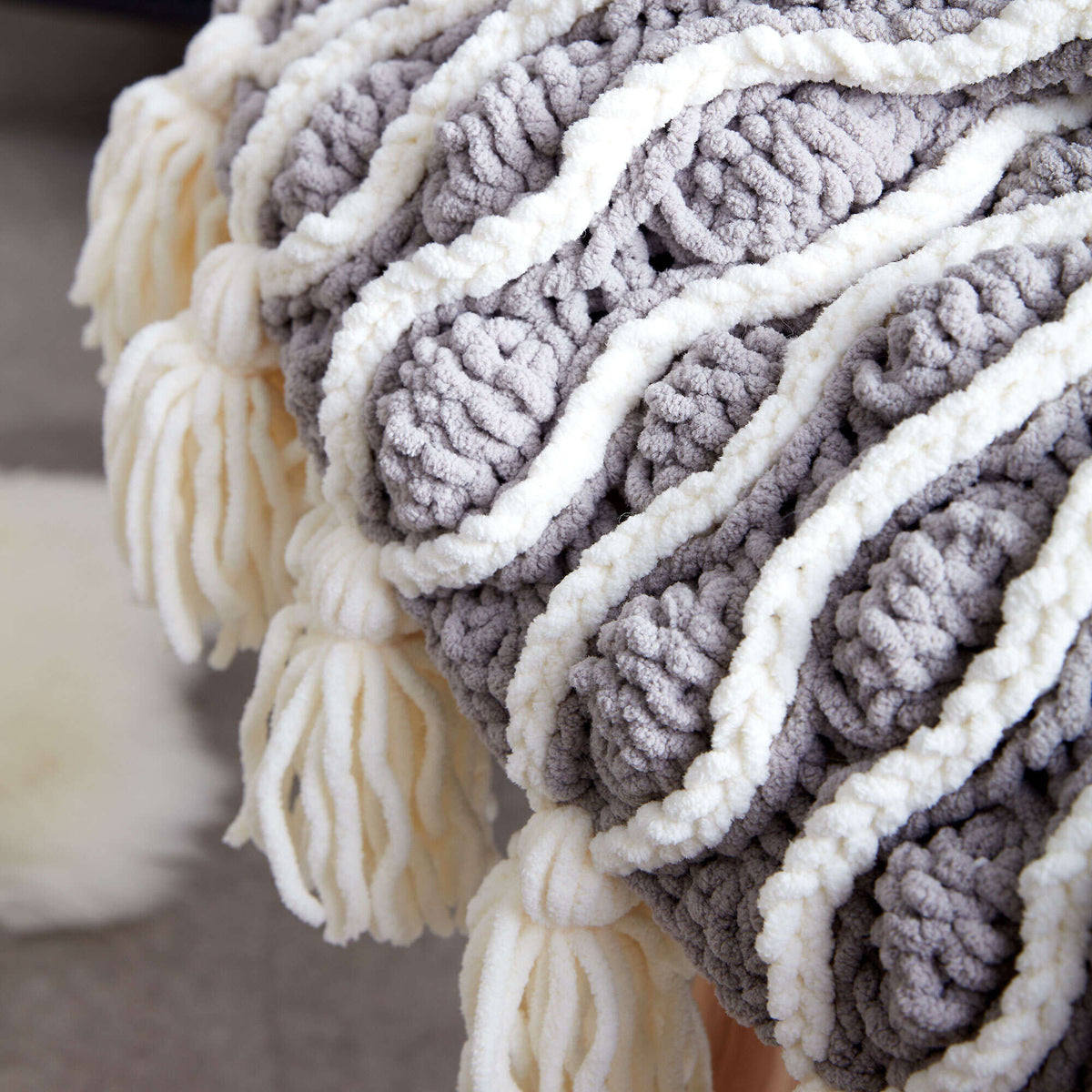 Knit Blanket made in Bernat Blanket yarn