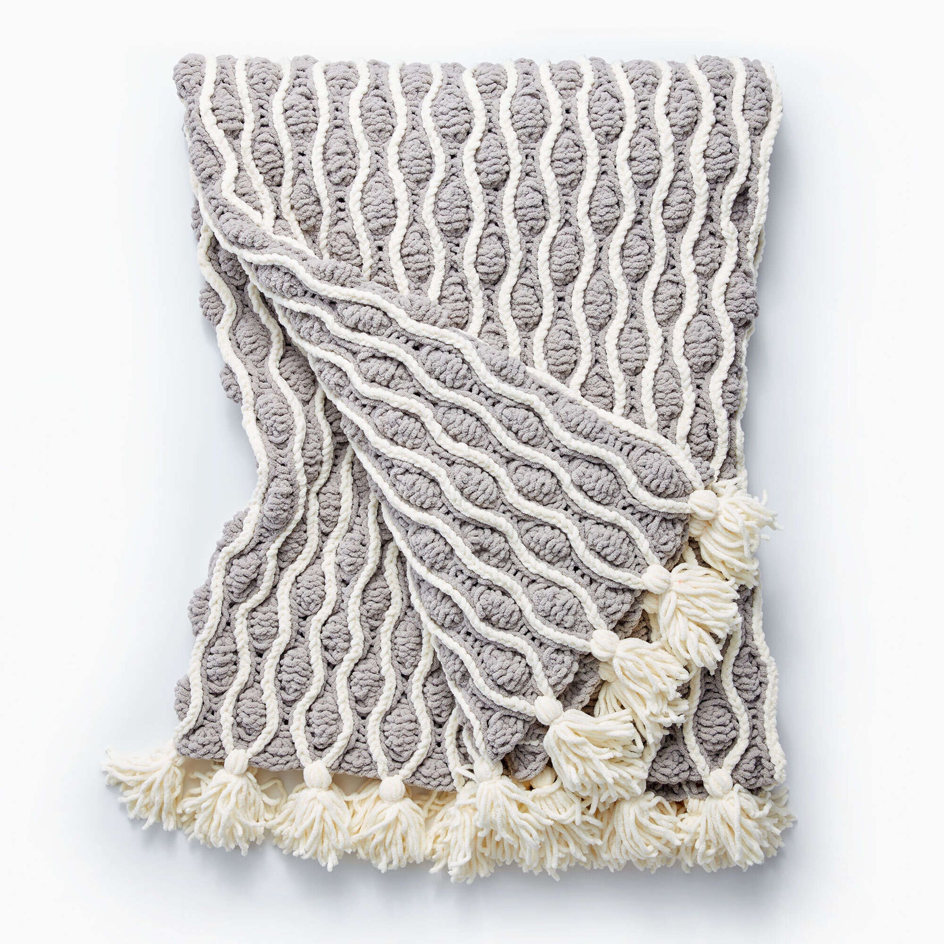 Bernat Trellis & Tassels Knit Afghan Knit Blanket made in Bernat Blanket yarn