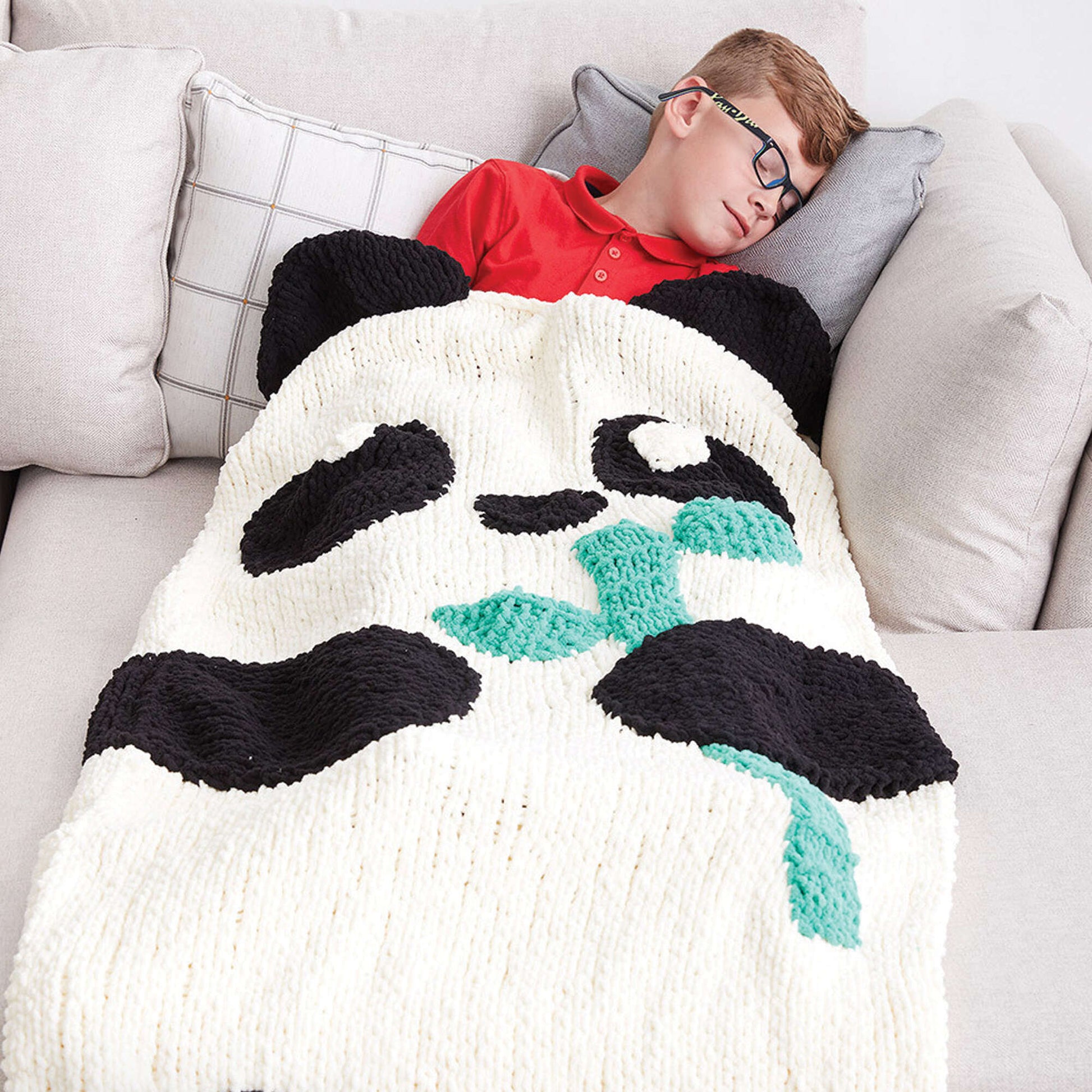 Bernat Knit Panda Bear Snuggle Sack Knit Blanket made in Bernat Blanket yarn