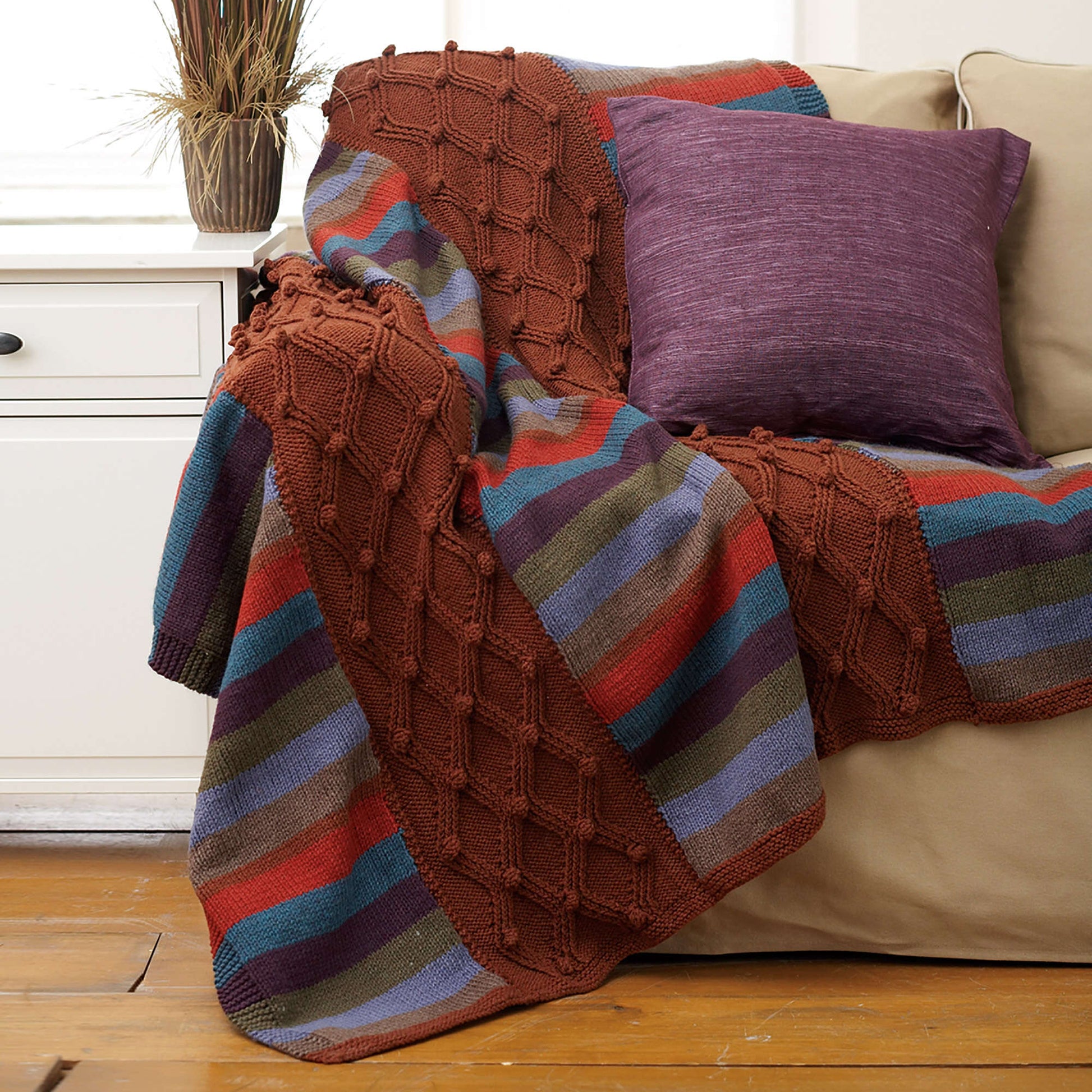 Free Bernat Knit Stripes And Cables Afghan Pattern