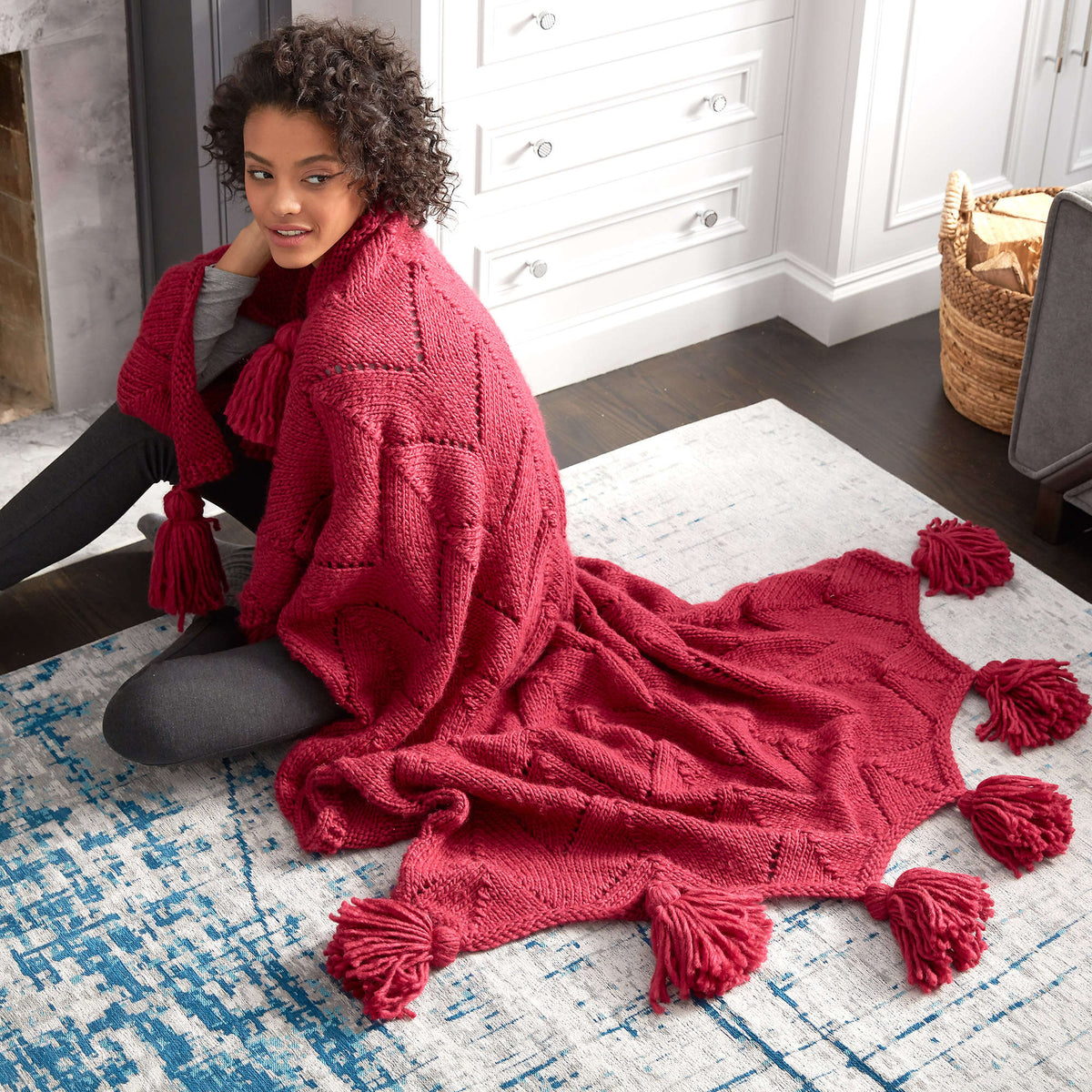 Knit Blanket made in Bernat Roving yarn