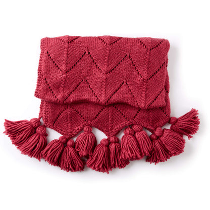 Bernat Horseshoe Lace Tasseled Knit Blanket Knit Blanket made in Bernat Roving yarn