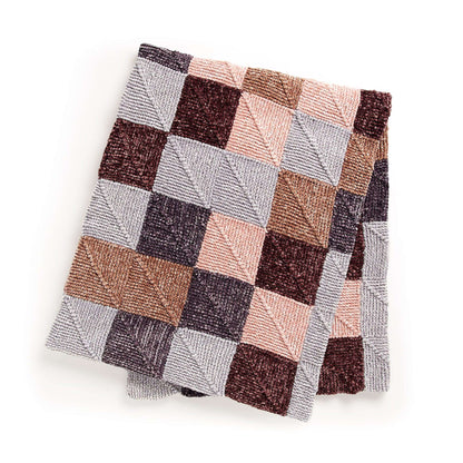 Bernat Just Keep Knitting Mitered Squares Knit Blanket Knit Blanket made in Bernat Velvet yarn