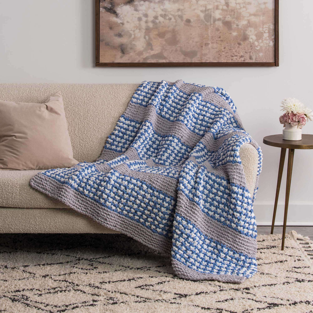 Knit Blanket made in Bernat Blanket Sparkle yarn