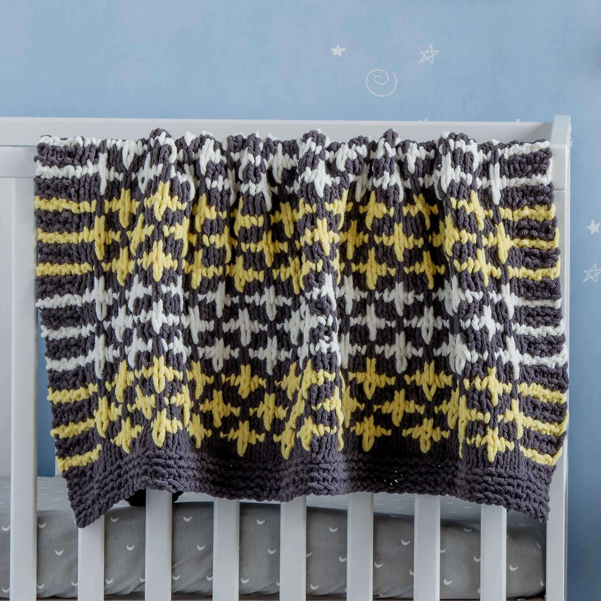 Knit Blanket made in Bernat Baby Blanket Sparkle yarn