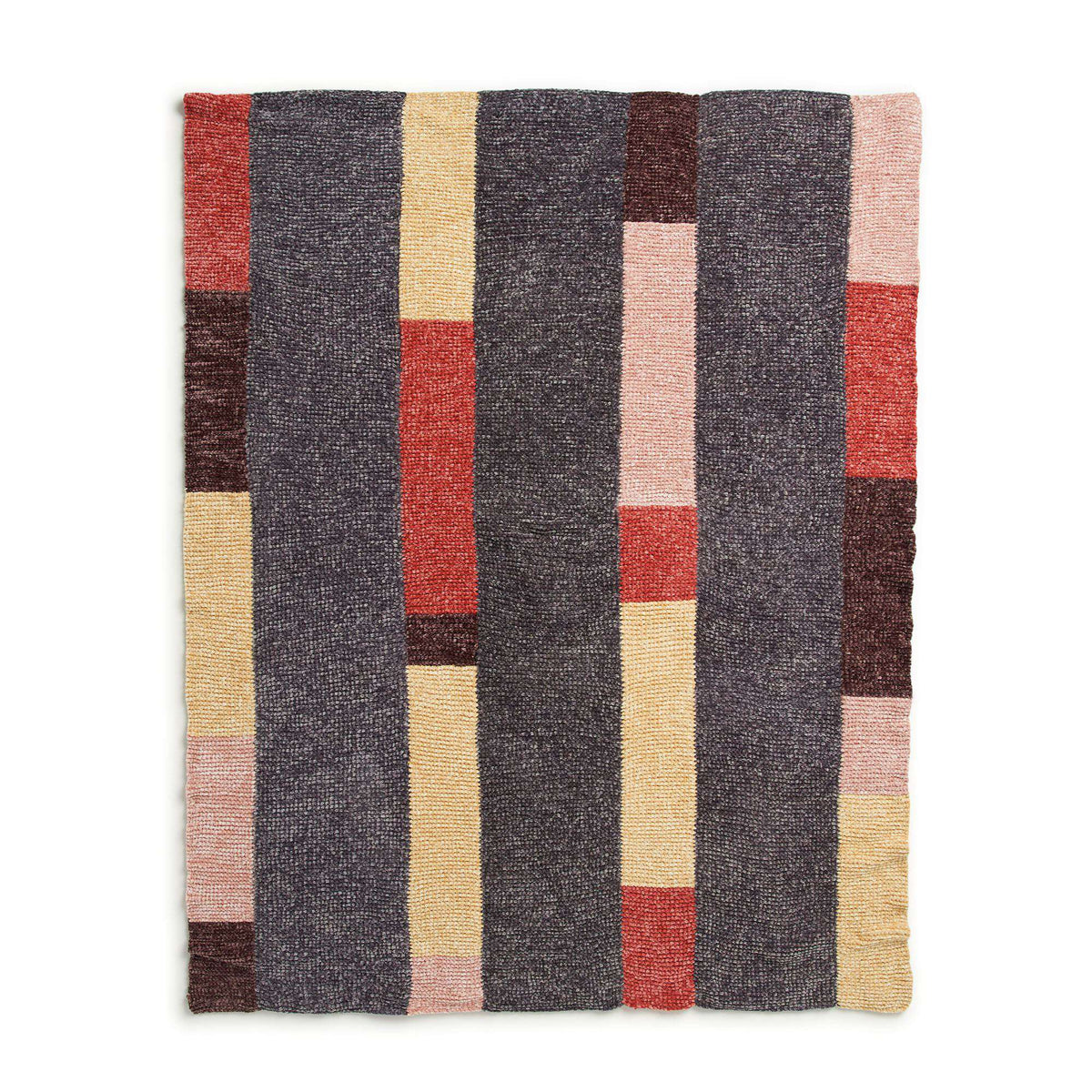 Free Beginner Bernat Velvet Stripes Blanket Knitting Pattern 