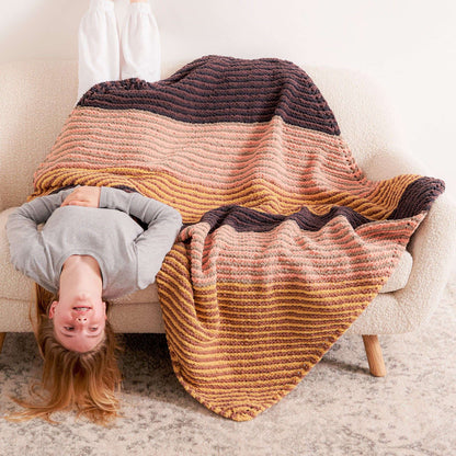 Bernat Knit Beginner Bias Striped Blanket Rose Gold