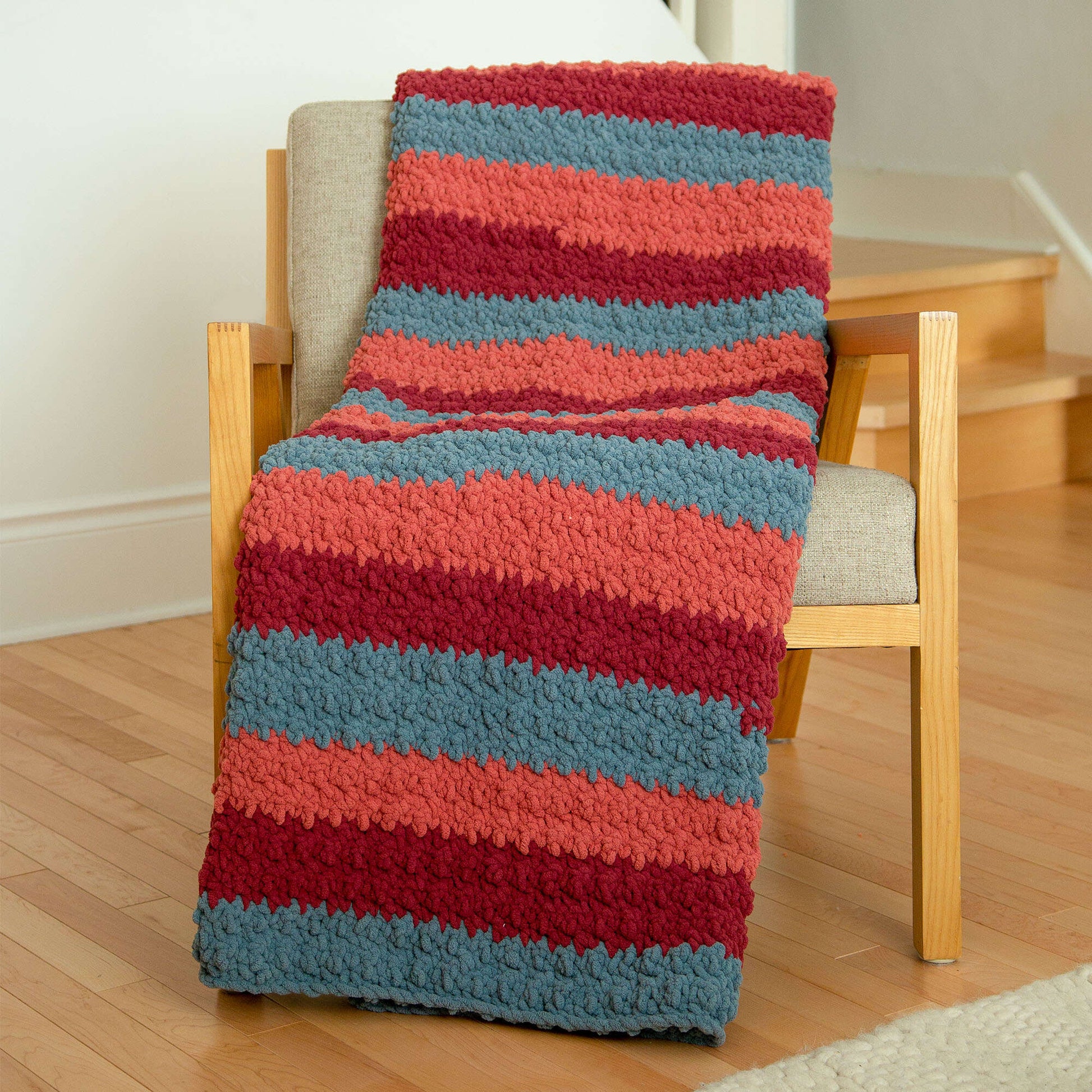 Free Bernat Color-Blocked Crochet Textured Knit Blanket Pattern