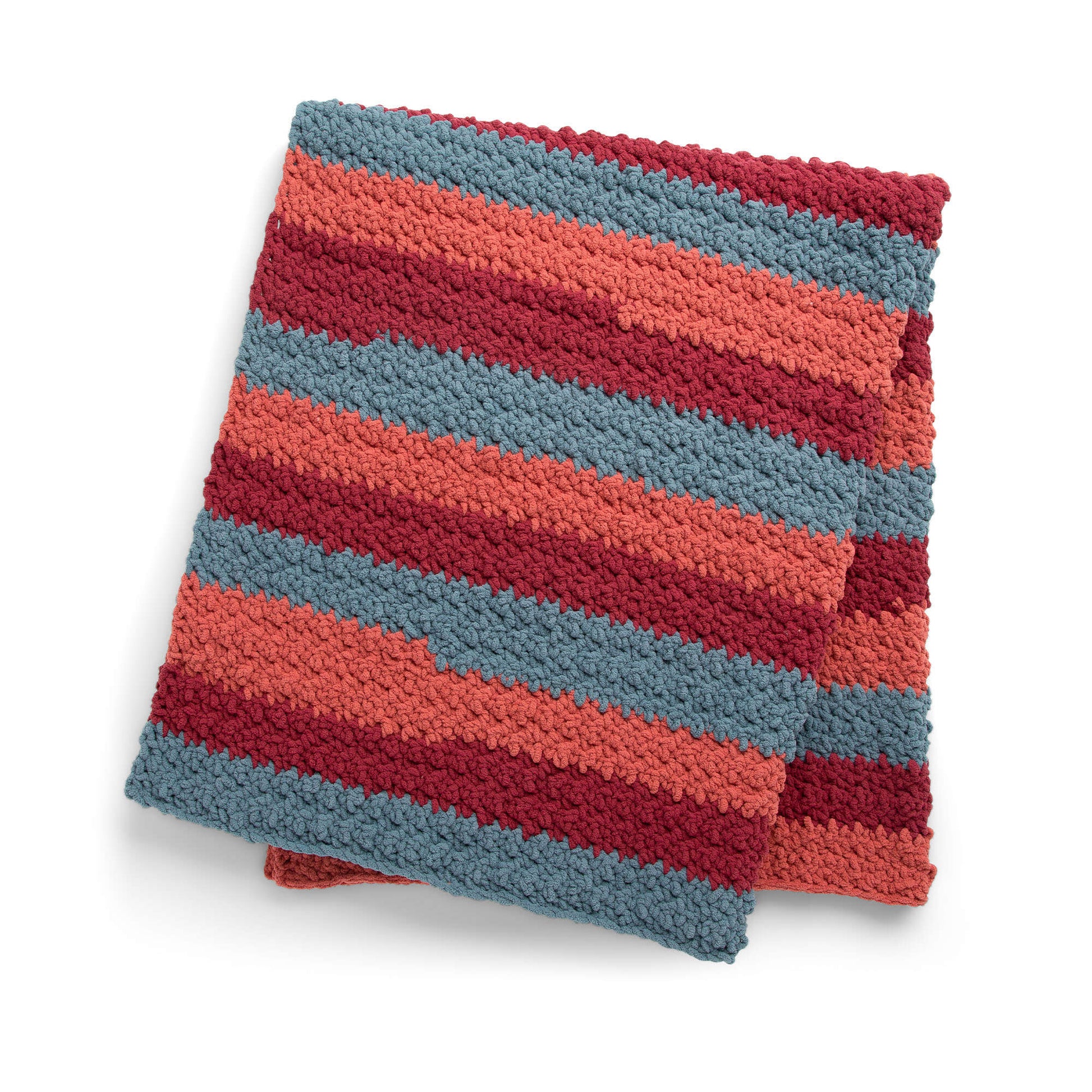 Free Bernat Color-Blocked Crochet Textured Knit Blanket Pattern