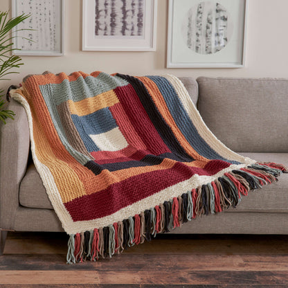 Bernat Knit Modern Log Cabin Blanket Knit Blanket made in Bernat Blanket O'Go yarn
