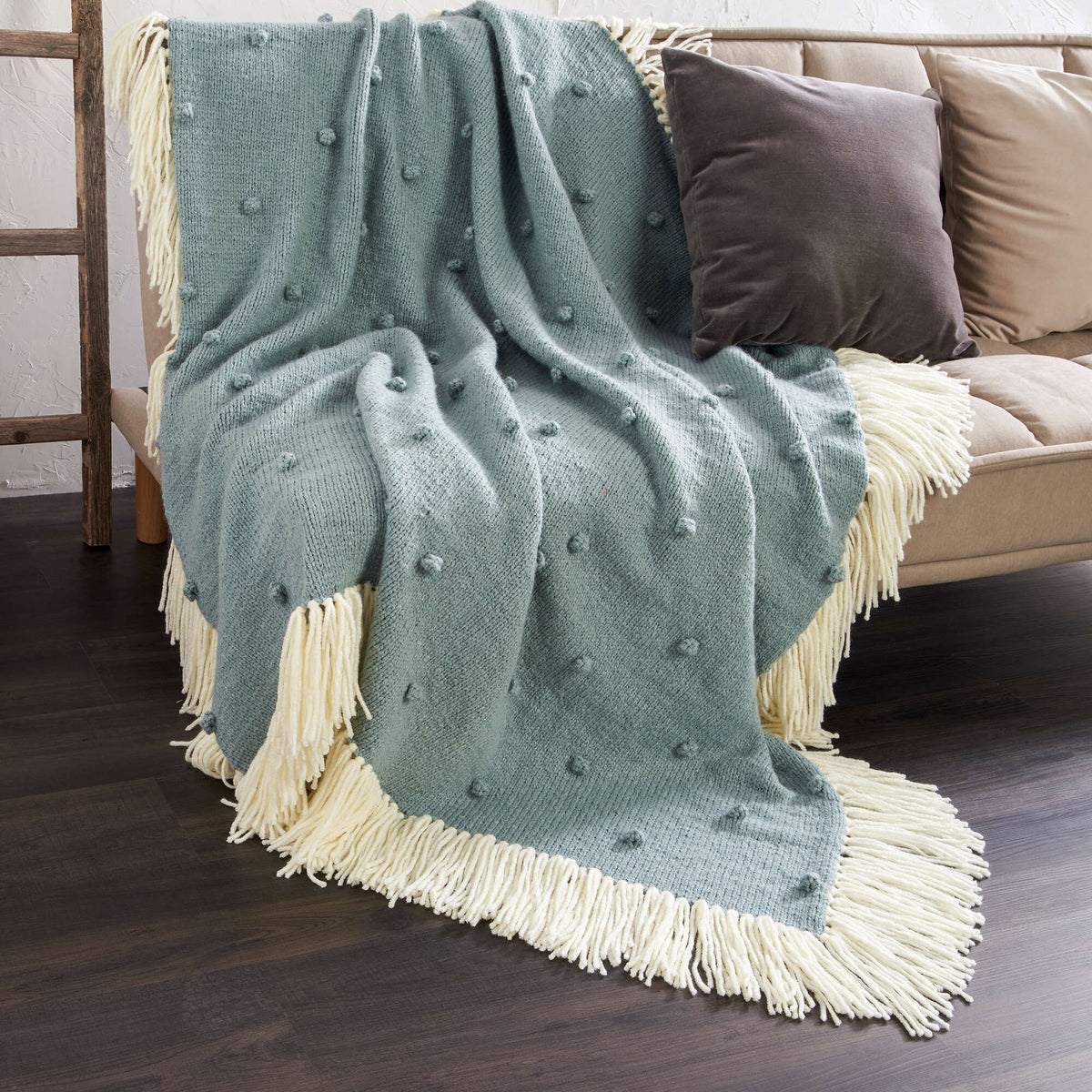 Knit Blanket made in Bernat Bounce Back yarn