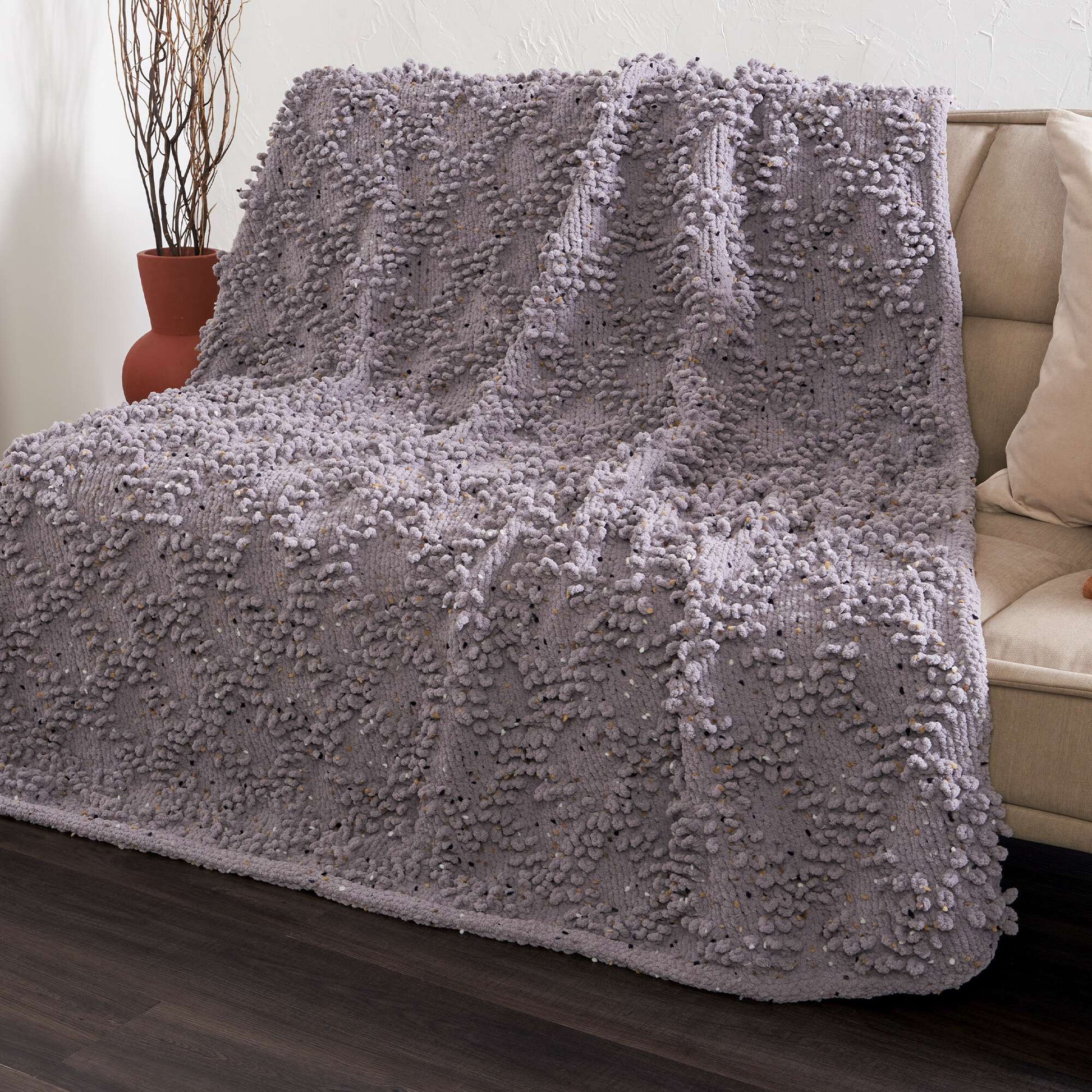 Bernat Loopy Trellis Knit Blanket Knit Blanket made in Bernat Blanket Confetti yarn