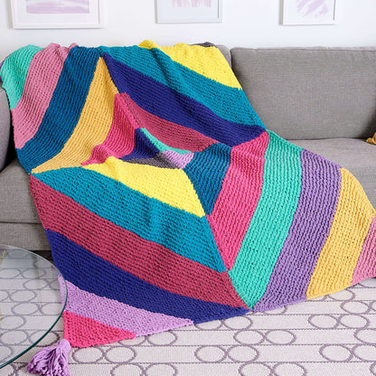 Bernat Knit Diamond Stripes Blanket Knit Blanket made in Bernat Blanket O'Go yarn