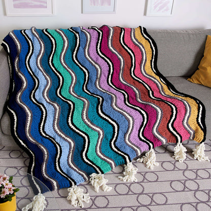 Bernat Big Ripple Knit Rainbow Blanket Knit Blanket made in Bernat Blanket O'Go yarn