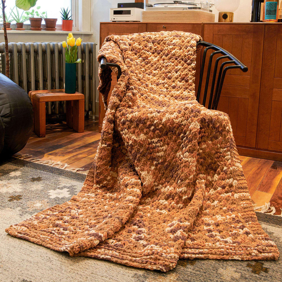 Knit Blanket made in Bernat Blanket yarn