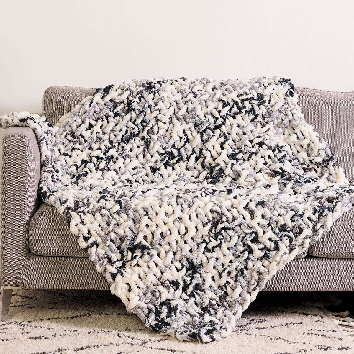 Knit Blanket made in Bernat Blanket Big Watercolor yarn