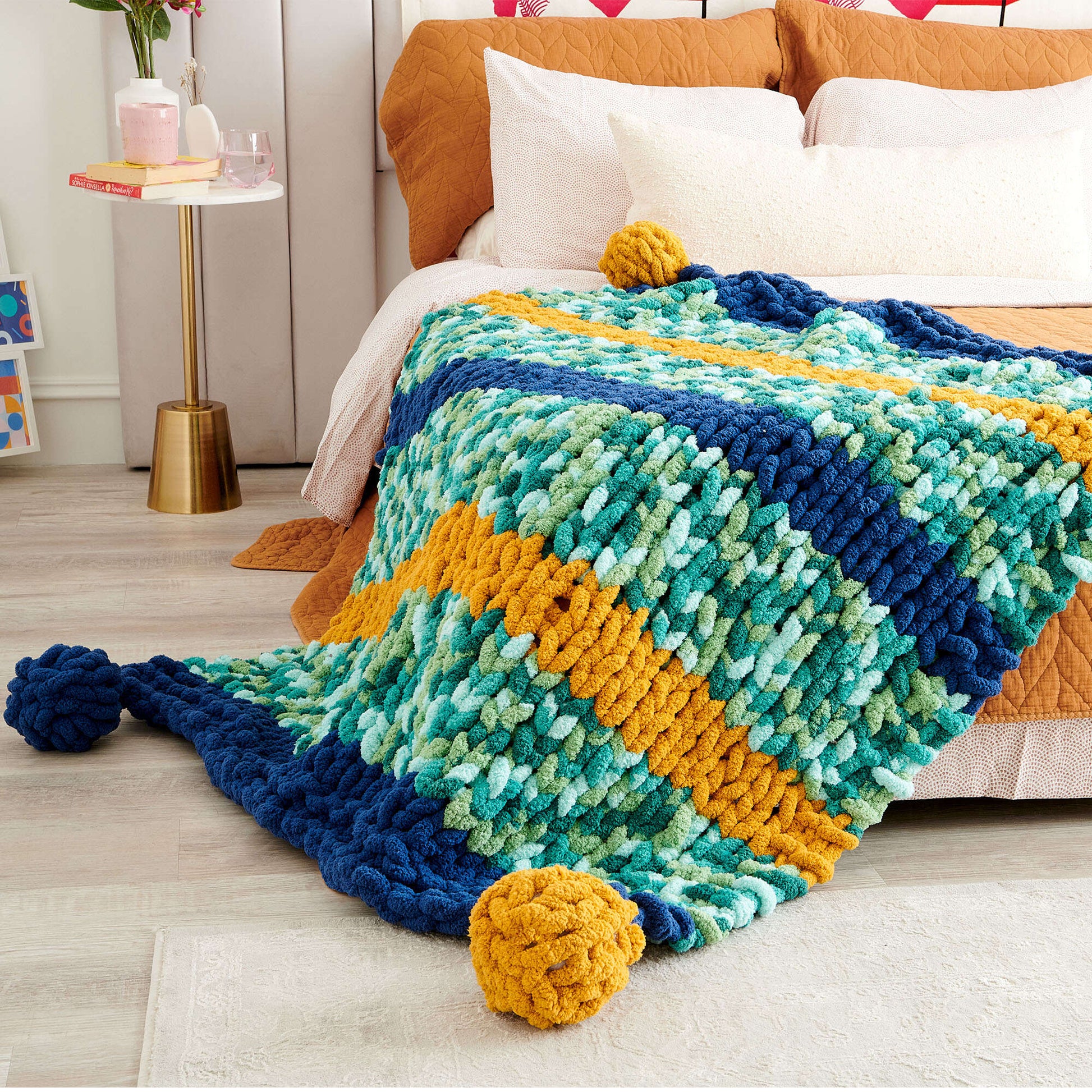 Free Bernat Stripes & Dots Knit Blanket Pattern