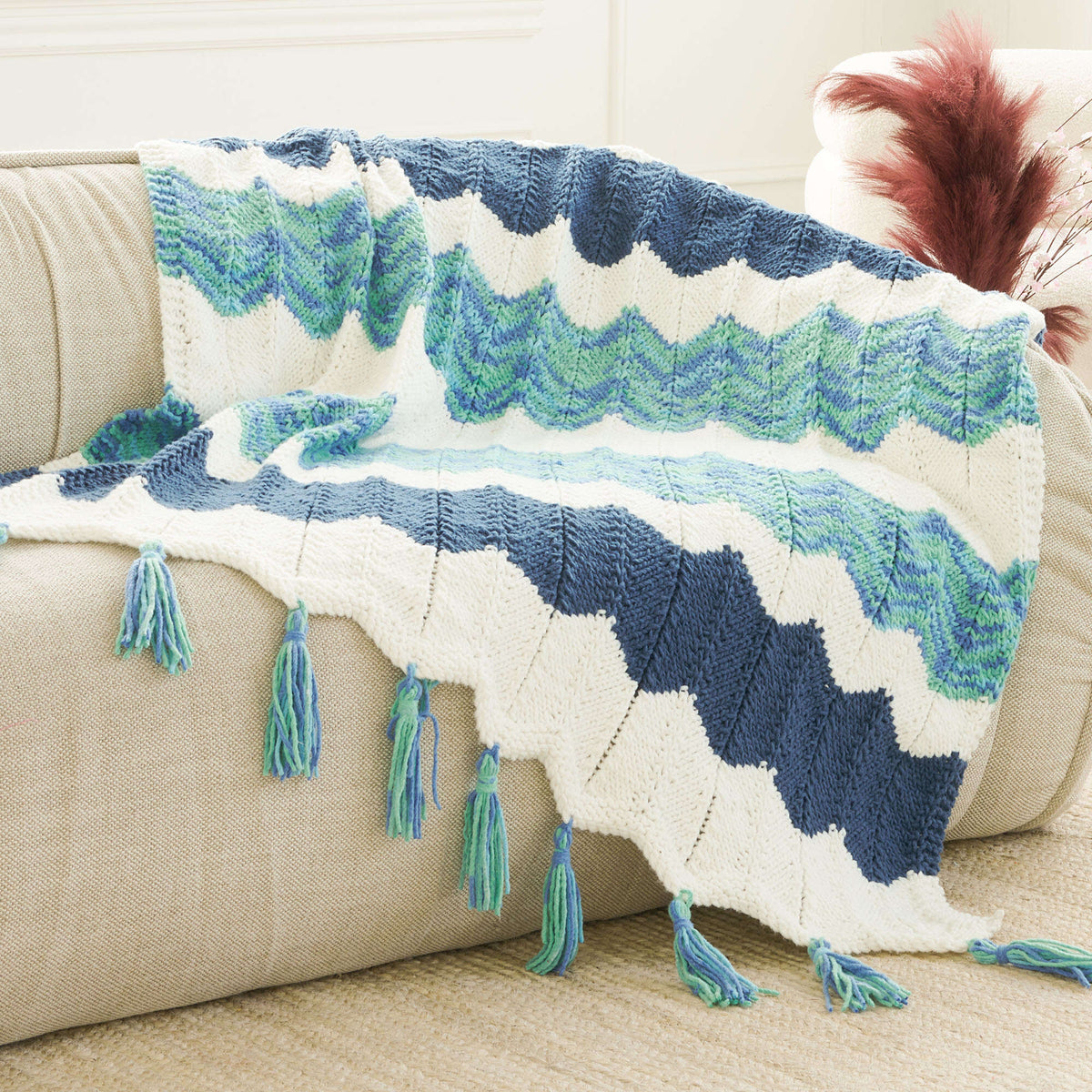 Knit Blanket made in Bernat Forever Fleece yarn