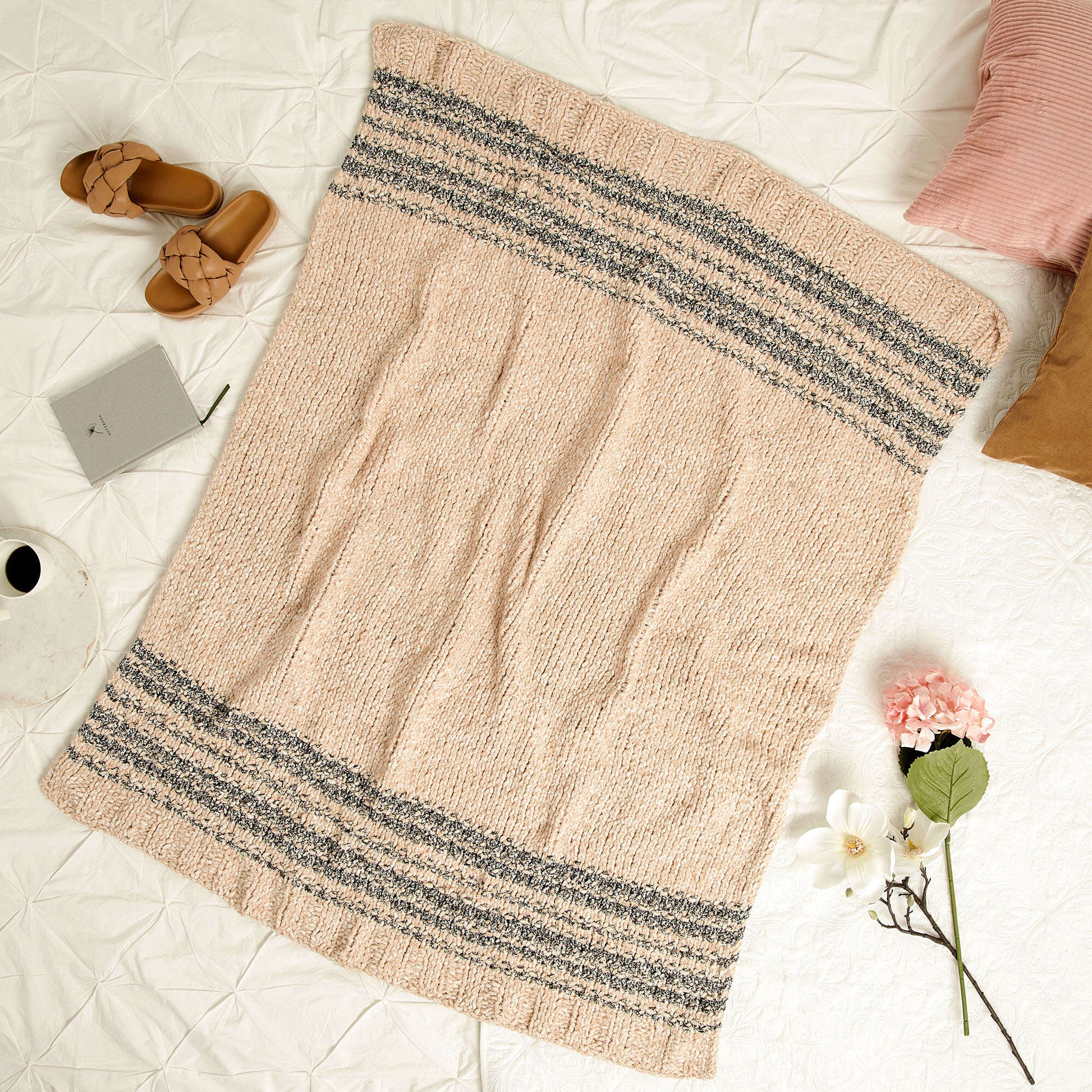 Free Bernat Knit Woven Stripe Blanket Pattern