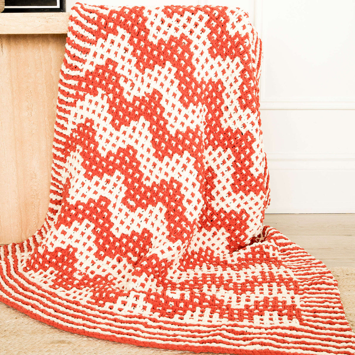 Knit Blanket made in Bernat Blanket yarn