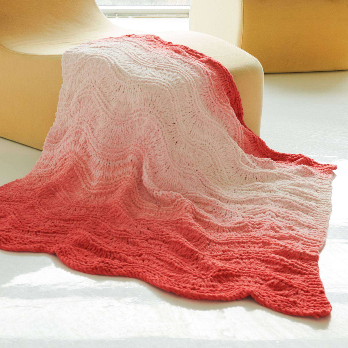 Knit Blanket made in Bernat Blanket Perfect Phasing Yarn